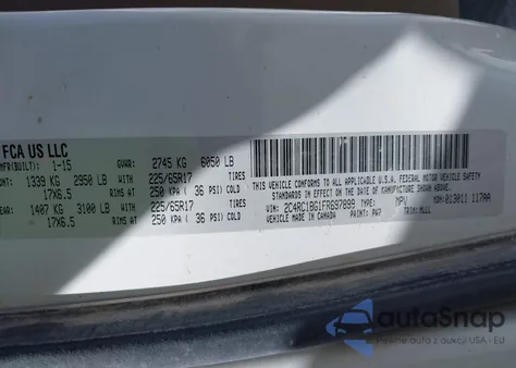 2015 Chrysler Town & Country Touring from USA, damaged, VIN 2C4RC1BG1FR697899